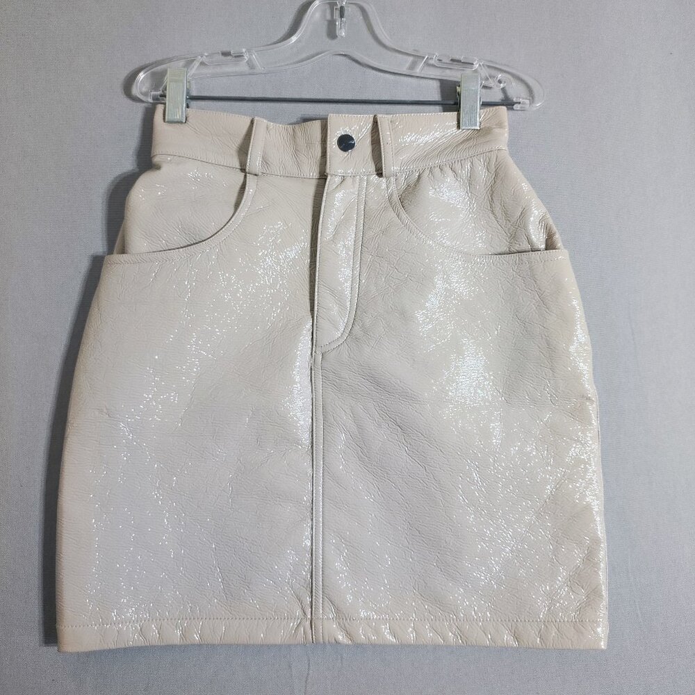 Michael Lo Sordo mini skirt women's size AU 6 / US 0-2 beige glossy vinyl skirt